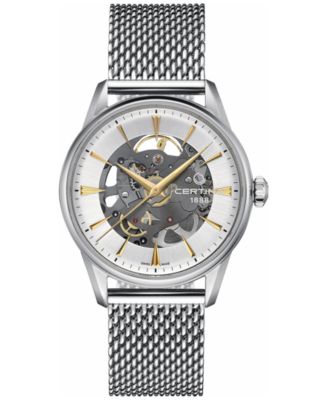 Certina - Men's Swiss Automatic DS-1 Skeleton Stainless Steel Mesh Bracelet Watch 40mm