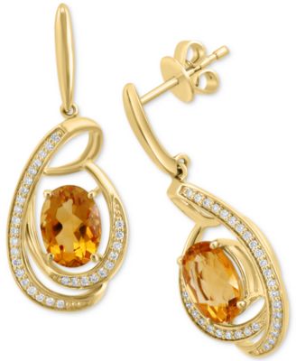 EFFY Collection - Citrine (2-7/8 ct. t.w.) & Diamond (1/5 ct. t.w.) Spiral Drop Earrings in 14k Gold