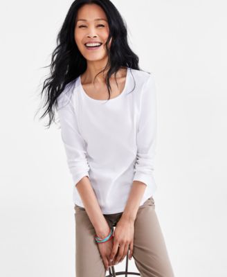 Style & Co - Women's Cotton Long-Sleeve Scoop-Neck Top
