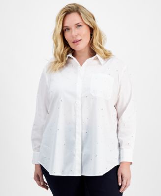 I.N.C. International Concepts - Plus Size Embellished Cotton Shirt