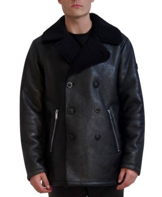 Karl Lagerfeld - Men's Faux-Shearling Double-Breasted Car Coat