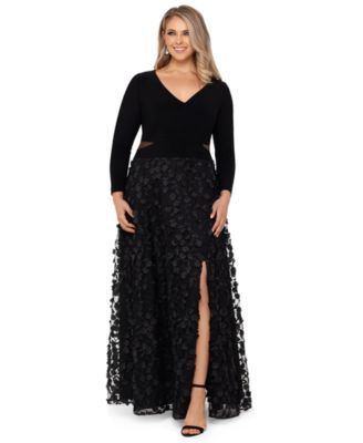 XSCAPE - Plus Size 3D Floral-Appliqu&eacute; Gown