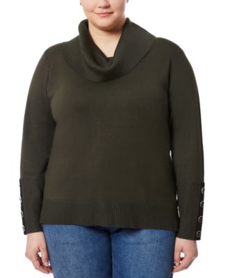 Melissa Paige - Plus Size Contrast-Cuff Cowlneck Sweater