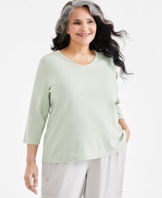 Style & Co - Plus Size Cotton V-Neck 3/4-Sleeve Top