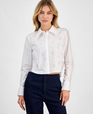 DKNY Jeans - Women's Cotton Studded Cropped Shirt