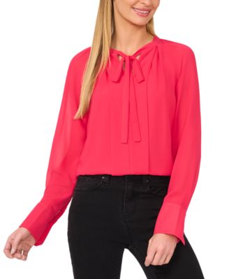 CeCe - Women's Pleated Tie-Neck Blouse