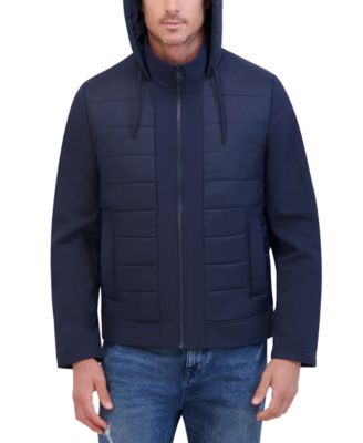 Kenneth Cole - Men's Mixed-Media Hooded Soft Shell Bomber Jacket
