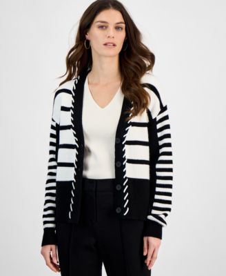 T Tahari - Women's Colorblocked V-Neck Knit Cardigan