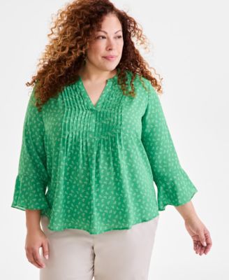 Style & Co - Plus Size Pleated-Front Bell-Sleeve Top
