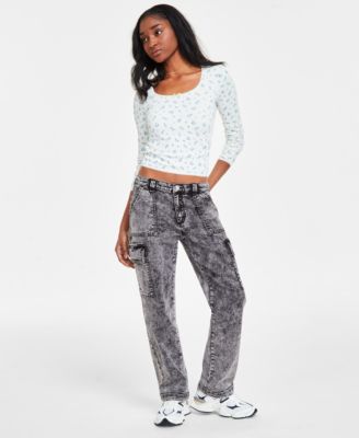Madden Girl - Juniors' Wide-Leg Cargo Skater Jeans
