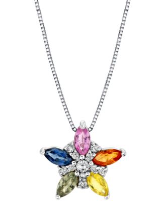 Macy's - Multi-Sapphire (1-1/6 ct. t.w.) & Diamond (1/10 ct. t.w.) Star Pendant in 14k White Gold