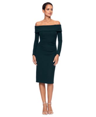 XSCAPE - Petite Gathered-Waist Off-The-Shoulder Dress
