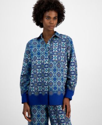 Nautica Jeans - Women's Collared Foulard-Print Shirt