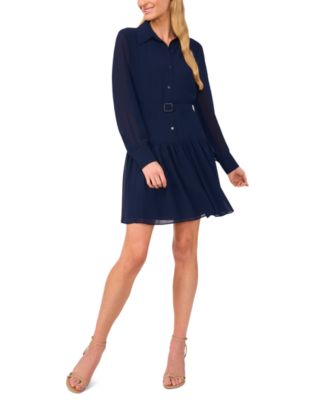 CeCe - Women's Drop-Waist Pleated Shirtdress