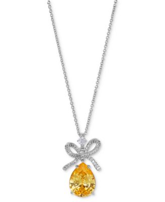Eliot Danori - Silver-Tone Cubic Zirconia Bow Drop Pendant Necklace, 16" + 2" extender