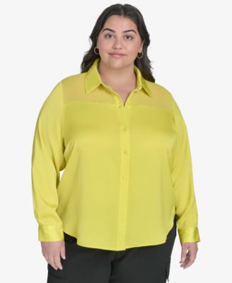DKNY - Plus Size Mixed-Media Blouse