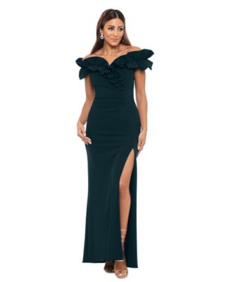 XSCAPE - Women's Ruffled Off-The-Shoulder Side-Slit Gown