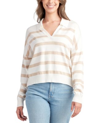 BCX - Juniors' Striped Polo-Collar Pullover Sweater