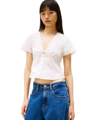 Tommy Jeans - Women's Cotton Poplin Tie-Front Blouse