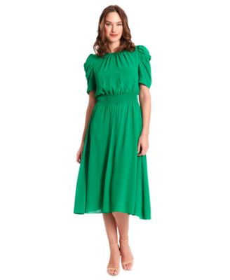 London Times - Women's Shirred Jewel-Neck Midi Dress