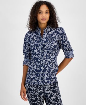 Tommy Hilfiger - Women's Rope-Print Cotton Button-Up Shirt