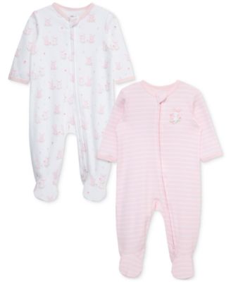 Little Me - Baby Girls 2-Pk. Cuddly Cotton Footed Coveralls