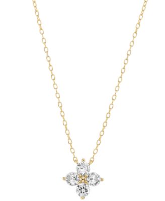 Macy's - Cubic Zirconia Flower Pendant Necklace (1/2 ct. t.w.) in 14k Gold Over Sterling Silver, 18"