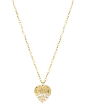 Macy's - Cubic Zirconia Fluted Texture Heart Pendant Necklace in 14k Gold-Plated Sterling Silver, 16" + 2" extender