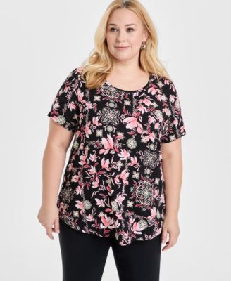 JM Collection - Plus Size Magnolia Scoop-Neck Short-Sleeve Top