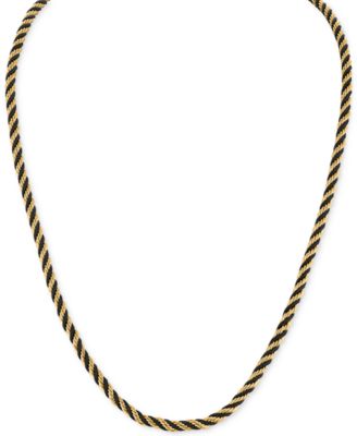Esquire Men's Jewelry - Black Cord Intertwined Rope Link 22" Chain Necklace in Gold-Tone Ion-Plated Stainless Steel