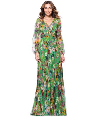 Betsy & Adam - Petite Floral-Print Pleated Gown