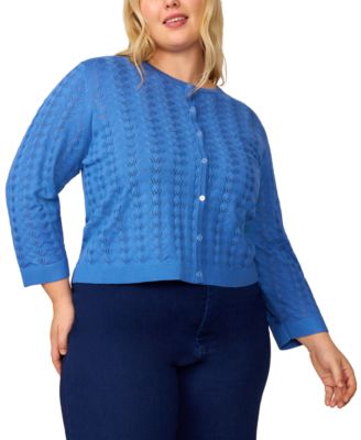 Melissa Paige - Plus Size Leaf-Pointelle Button-Down Sweater