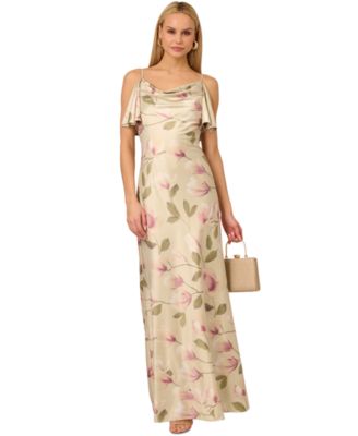 Adrianna by Adrianna Papell - Women's Printed Satin Sleeveless Cowlneck Gown