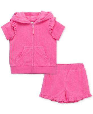 Little Me - Baby Girls 2-Pc. Ruffled Hoodie & Shorts Swim Cover-Up Set