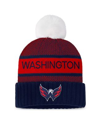 Fanatics - Women's  Navy/Red Washington Capitals Authentic Pro Rink Cuffed Knit Hat with Pom