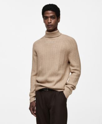 MANGO - Men's Braided Knit Turtleneck Sweater