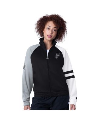 Starter - Women's Black San Antonio Spurs Line Up Dolman Raglan Full-Zip Track Jacket