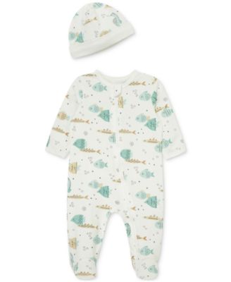 Little Me - Baby Boys Aquatic Footed Coverall & Hat, 2 Piece Set
