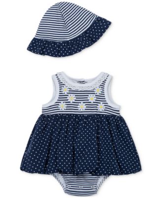 Little Me - Baby Girls 2-Pc. Daisies Stripe Popover Dress & Hat Set