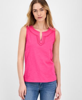 Nautica Jeans - Women's Cotton Scalloped-Trim Sleeveless Top