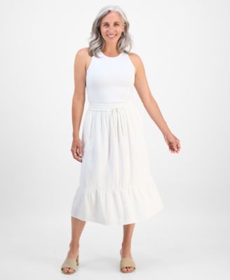 Style & Co - Petite Cotton Gauze Tiered Pull-On Midi Skirt