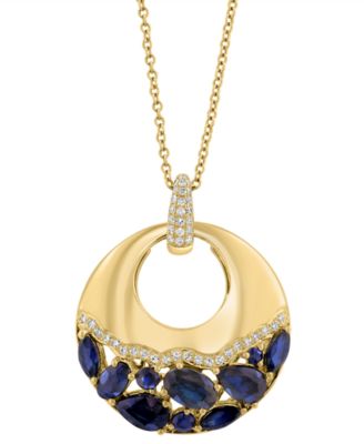 EFFY Collection - Sapphire (2-1/3 ct. t.w.) & Diamond (1/6 ct. t.w.) 18" Pendant Necklace in 14k Yellow Gold