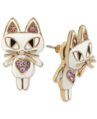 Betsey Johnson - Gold-Tone White Enamel Cat Earring Jackets