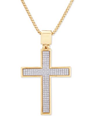 Macy's - Diamond Cross 22" Pendant Necklace (1/2 ct. t.w.) in 14k Gold-Plated Sterling Silver, Sterling Silver or Black Rhodium over Sterling Silver