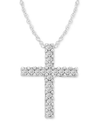 Macy's - Diamond Cross Pendant Necklace in 14k White Gold (1/10 ct. t.w.)