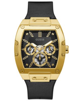 GUESS - Men's Black Leather & Silicone Strap Watch 43mm