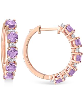 Macy's - Amethyst (2-1/3 ct. t.w.) & White Topaz (1/4 ct. t.w.) Small Hoop Earrings in 18k Rose Gold-Plated Sterling Silver, 0.89" (Also in Peridot, Rhodolite Garnet, & Blue Topaz)