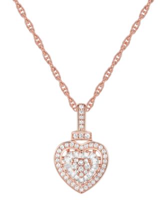 Macy's - Diamond Round & Baguette Heart 18" Pendant Necklace (1/4 ct. t.w.)