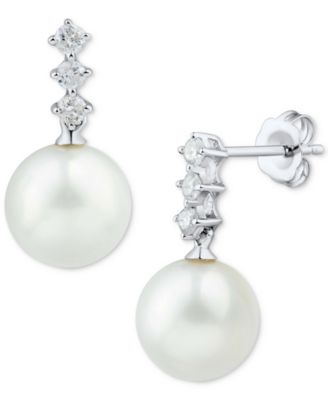 Honora - Cultured Freshwater Pearl (8mm) & Diamond (1/5 ct. t.w.) Drop Earrings in 14k White Gold