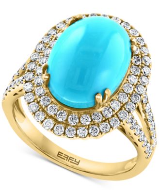 EFFY Collection - Turquoise & Diamond (1 ct. t.w.) Oval Halo Ring in 14k Gold